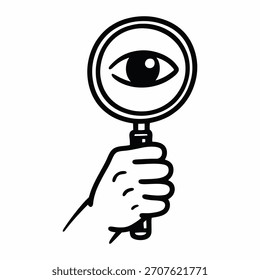 Hand holding a magnifying glass vector icon for business and idea concepts