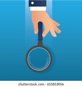 hand holding the magnifying glass vector illustration