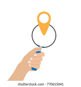 Hand holding a magnifying glass, vector illustration design. Hands collection.