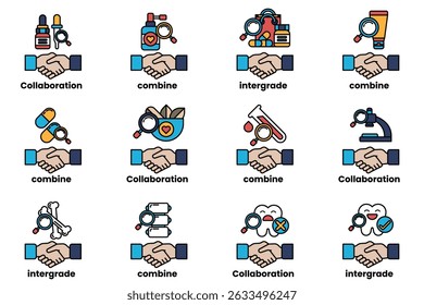 A hand holding a magnifying glass, which is a symbol of collaboration and teamwork. The hand is surrounded by a variety of other hands, each holding a different object, such as a bottle, a book, a cup