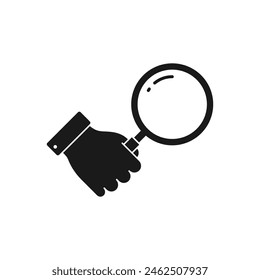 Hand holding magnifying glass. Zoom, search icon flat style isolated on white background. Vector illustration