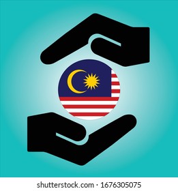 Hand holding Malaysia flag in round shape. Vector illustration flag of Malaysia icon. Round national flag of Malaysia.