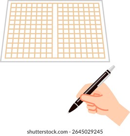 Hand holding manuscript paper and pen