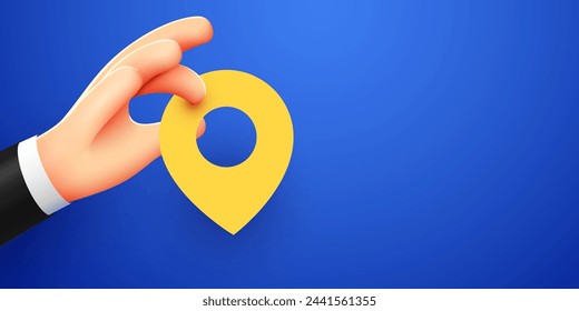 Marcador de mapa de sujeción manual. Dibujos animados estilo 3d. Ilustración de vector