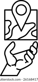 A hand is holding a map with a pin on it