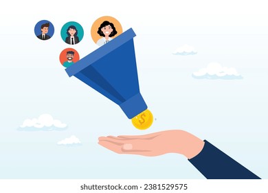 Hand holding marketing funnel to pull potential customer and convert to sales, lead generation gaining customers to convert to sales, marketing funnel conversion rate, advertising analysis (Vector)