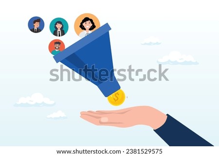 Hand holding marketing funnel to pull potential customer and convert to sales, lead generation gaining customers to convert to sales, marketing funnel conversion rate, advertising analysis (Vector)