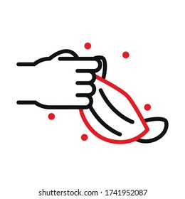 hand holding mask with germs line bicolor style icon design of Medical care and covid 19 virus theme Vector illustration