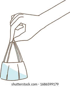 Hand holding a mask string illustration