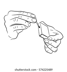  Hand holding match   box monochrome vector illustration 
