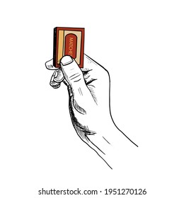 Hand holding a match box vector illustration