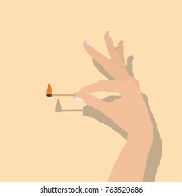 Hand holding a match, vector illustration design. Hands collection.