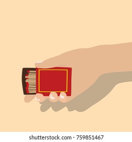 Hand holding a matchbox, vector illustration design. Hands collection.