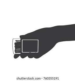 Hand holding a matchbox, vector illustration design. Hands collection.