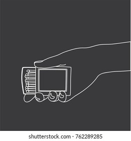 Hand holding a matchbox, vector illustration design. Hands collection.