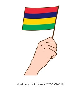 Hand Holding Mauritius National Flag Illustration. Hand Drawn Style Vector Illustration - EPS 10 Vector