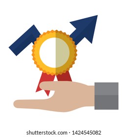 hand holding medal arrow growth vector illustration