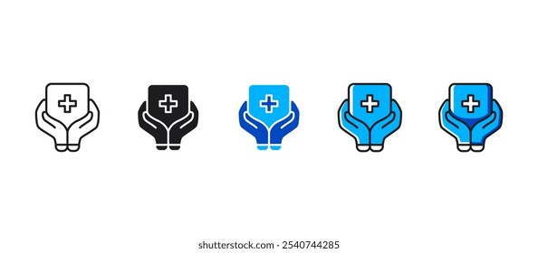 Hand holding a medical cross icon, symbolizing healthcare, support, and medical assistance. Perfect for healthcare, wellness, and medical services, with outline and filled icon styles.