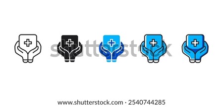 Hand holding a medical cross icon, symbolizing healthcare, support, and medical assistance. Perfect for healthcare, wellness, and medical services, with outline and filled icon styles.