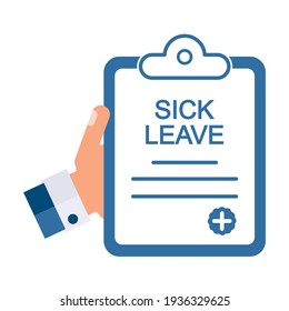 Hand holding a medical document. Sick leave concept. Vector illustration isolated on white background. 