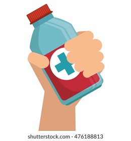 Hand Holding Medication Health Care Bottle Container Vector Illustration