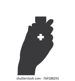 Hand holding a medicine, vector illustration design. Hands collection.
