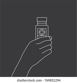 Hand holding a medicine, vector illustration design. Hands collection.