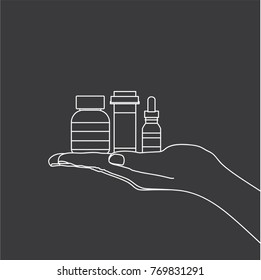 Hand holding medicines, vector illustration design. Hands collection.