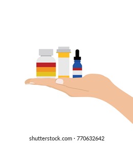 Hand holding medicines, vector illustration design. Hands collection.