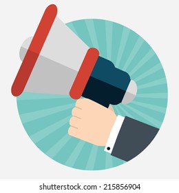 Hand holding a megaphone