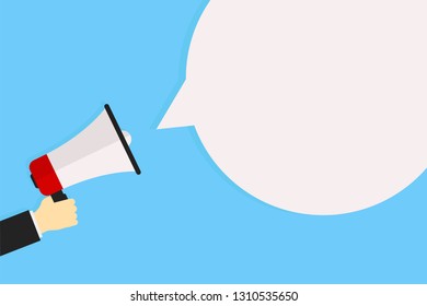 Hand holding megaphone announce media social speech speaker with promotion place. Flat design EPS 10