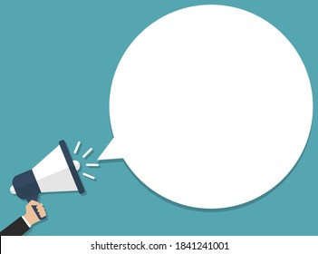 hand holding megaphone announcement with copy space. Advertising through speakers. Vector illustration in flat design. business marketing and promotion concept.