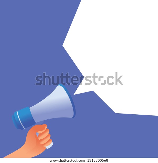 Hand Holding Megaphone Balloon Chat Blue Stock Vector (Royalty Free