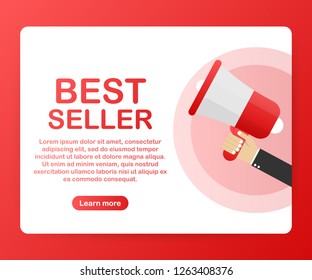 Hand Holding Megaphone With Best seller. Vector stock illustration