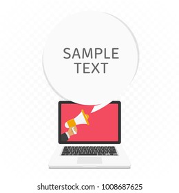 Hand holding megaphone with blank bubble speech. Loudspeaker advertisement concept. Banner for business, promotion and advertising. Vector illustration in flat style. EPS 10.