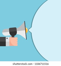 Hand holding megaphone with blank bubble speech eps 10 vector