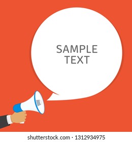 Hand holding megaphone with blank bubble speech. Loudspeaker advertisement concept. Banner for business, promotion and advertising. Vector illustration in flat style. EPS 10.