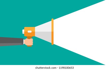 Hand holding a megaphone with bubble speech. Business concept