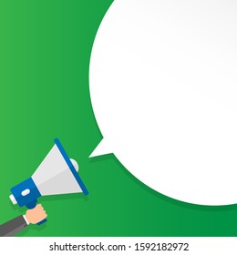 Hand holding megaphone with bubble speech