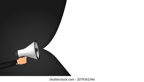 
Hand holding megaphone with bubble speech on dark background. Vector illustration
