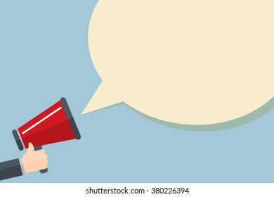 Hand holding megaphone with bubble speech