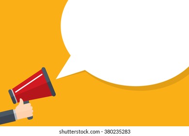 Hand holding megaphone with bubble speech