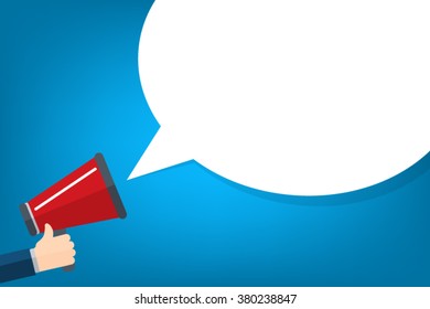 Hand holding megaphone with bubble speech