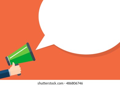 Hand holding megaphone with bubble speech
