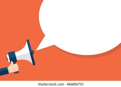 Hand holding megaphone with bubble speech