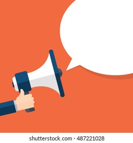 Hand holding megaphone with bubble speech