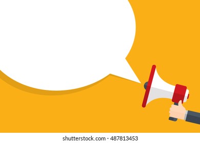 Hand holding megaphone with bubble speech