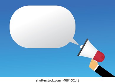 Hand holding megaphone with bubble speech