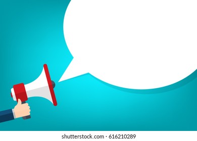 Hand holding megaphone with bubble speech