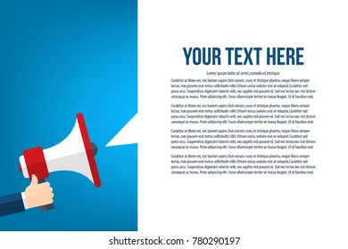 Hand holding megaphone with bubble speech - Vector Illustration